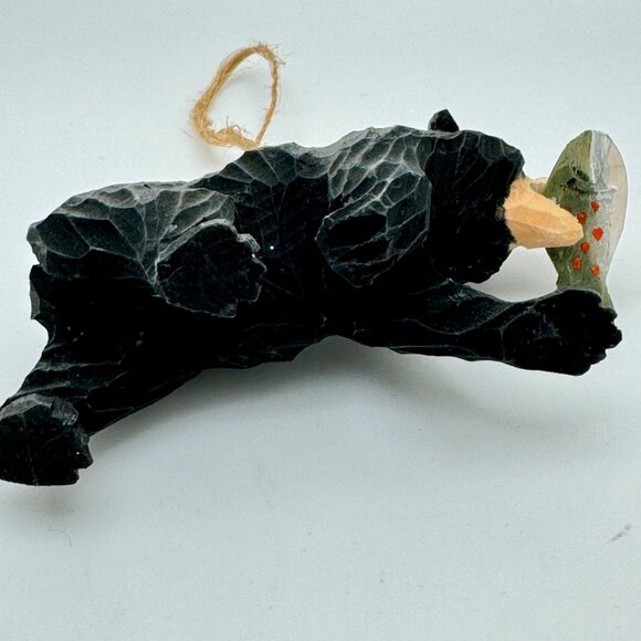 Hand-Carved Wooden Black Bear With Salmon Ornament Vintage - Picture 5 of 7